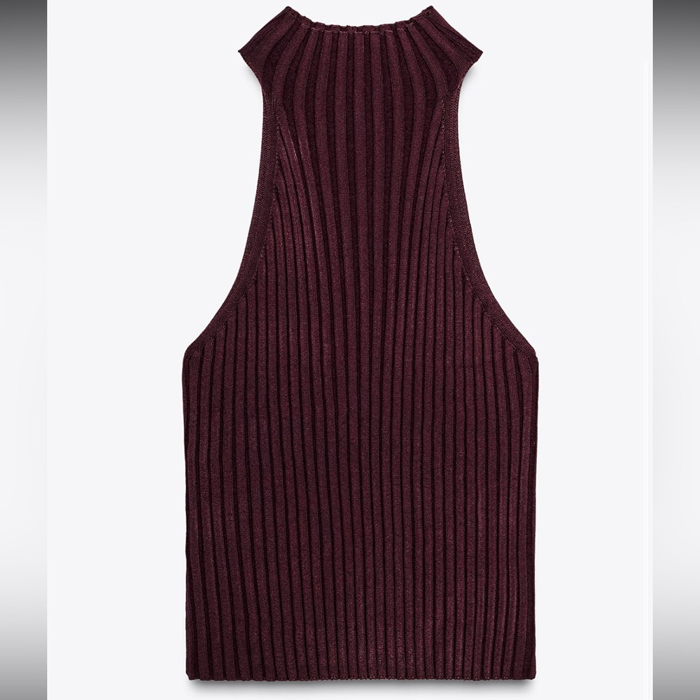 Zara Burgundy Ribbed Halter Top